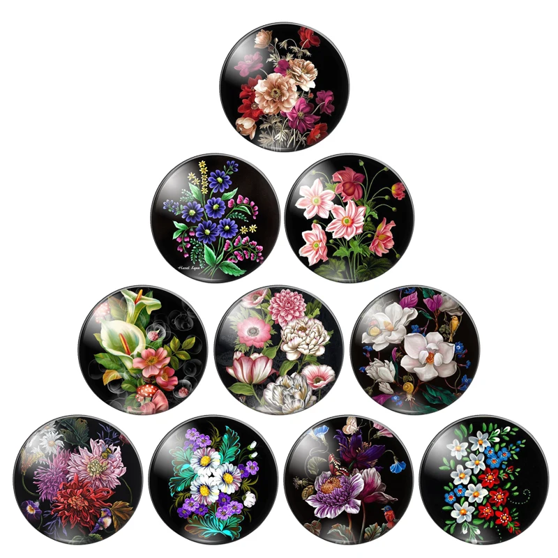 

Beauty Vintage Flowers Rose Daisy 8mm/10mm/12mm/18mm/20mm/25mm Round photo glass cabochon demo flat back Making findings ZB0543