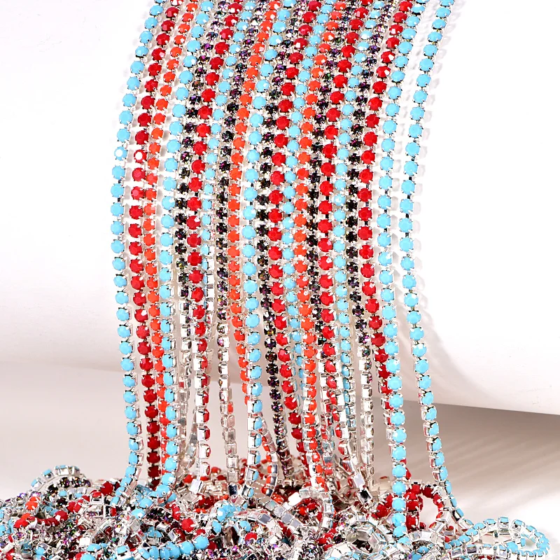 10 ярдов опаловые цветные стразы цепочка SS6 SS8 стеклянная кристальная Серебряная