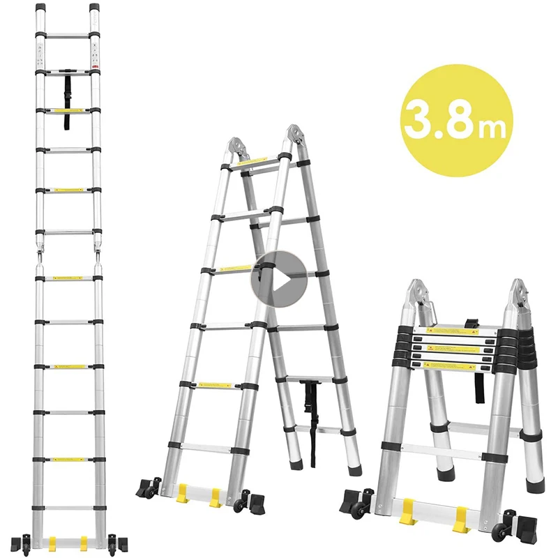 3.8m Multifunction Ladder With Bag Crossbar Foldable Portable Telescopic Aluminum Ladders NEW Household Construction Tool HWC