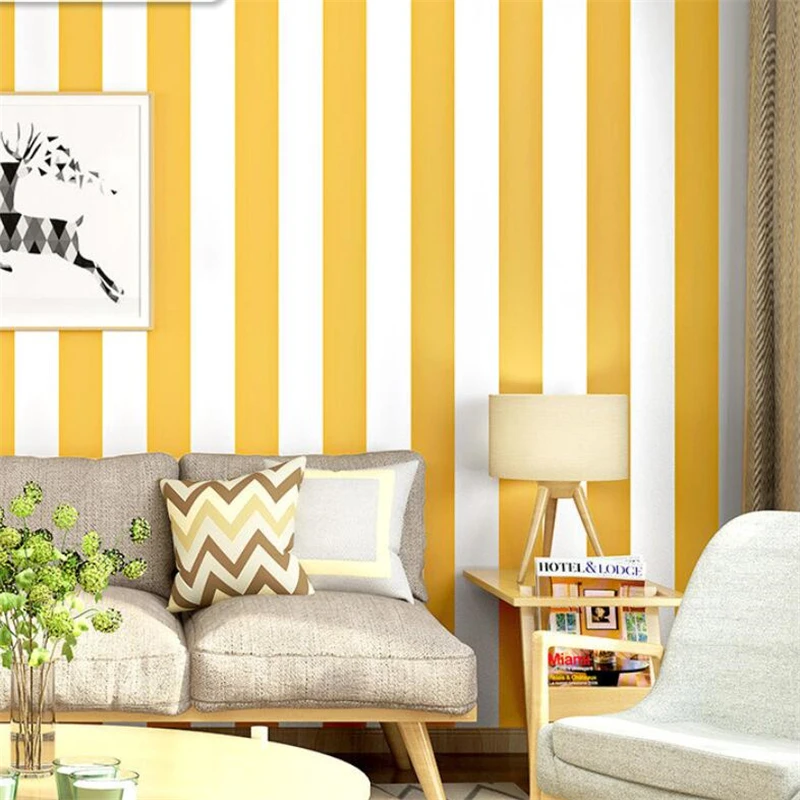wellyu обои Vertical stripes wallpaper warm yellow modern decoration net red milk tea shop with casual fresh creative wall paper |