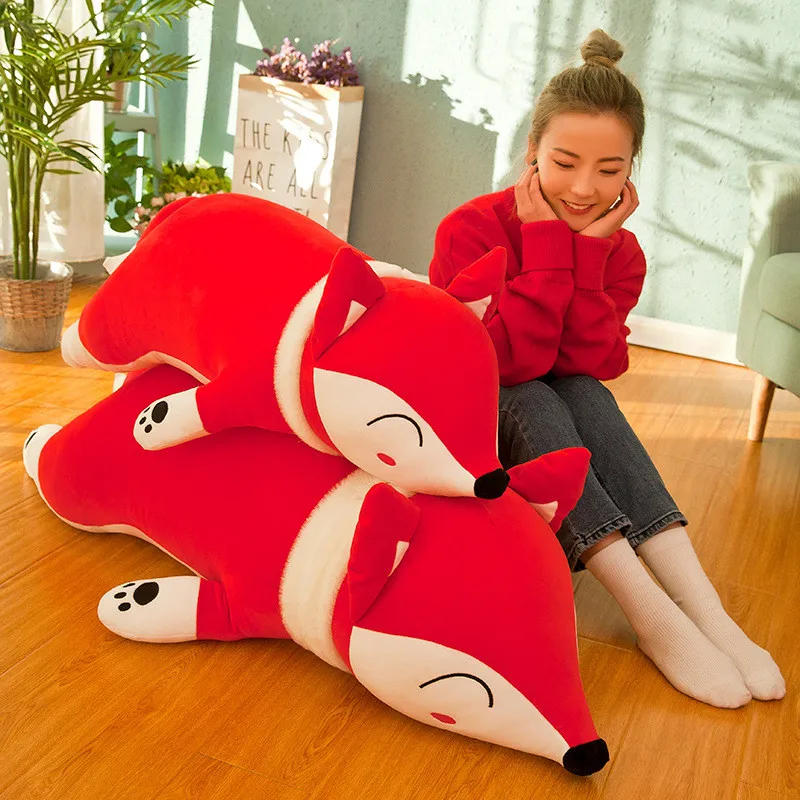 35/50cm Kawaii Plush Pillow Fox Stuffed Animals Doll Anime Plush Toys I LOVE YOU Embroidery Scarf Red Fox Back Cushion Dolls