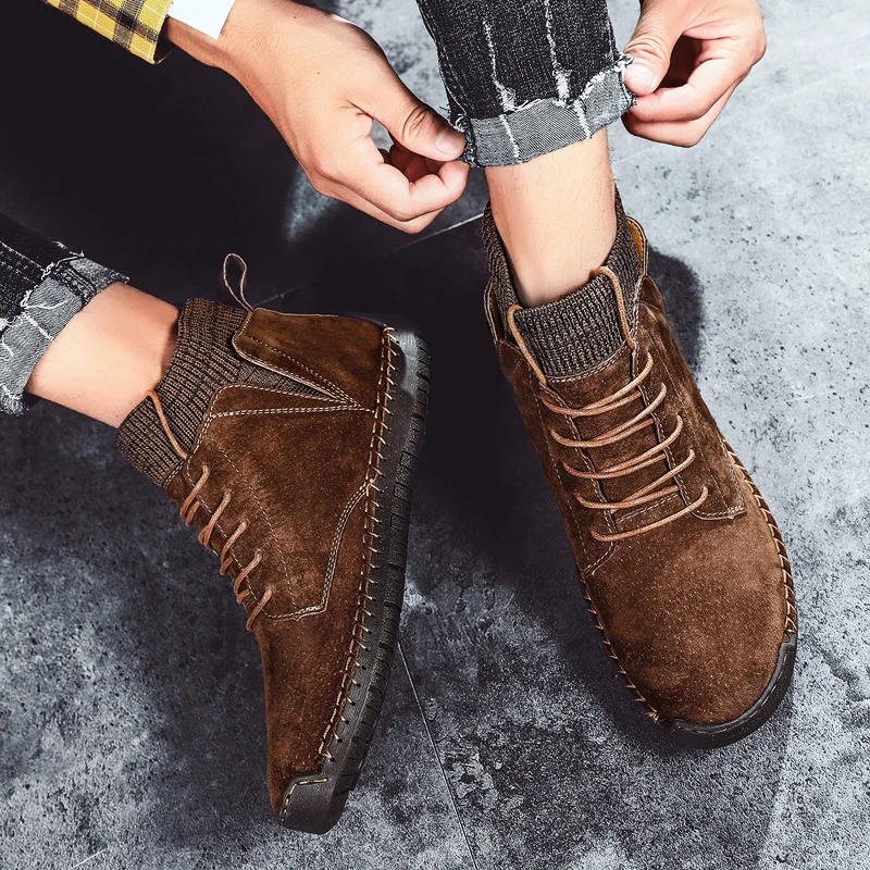 

Mens Brown Boots Men Casual Flat Shoes Leather Man Shoe Boots Sport Work Mens Black Boot Fashion Coturno 2020 Loafers Winter