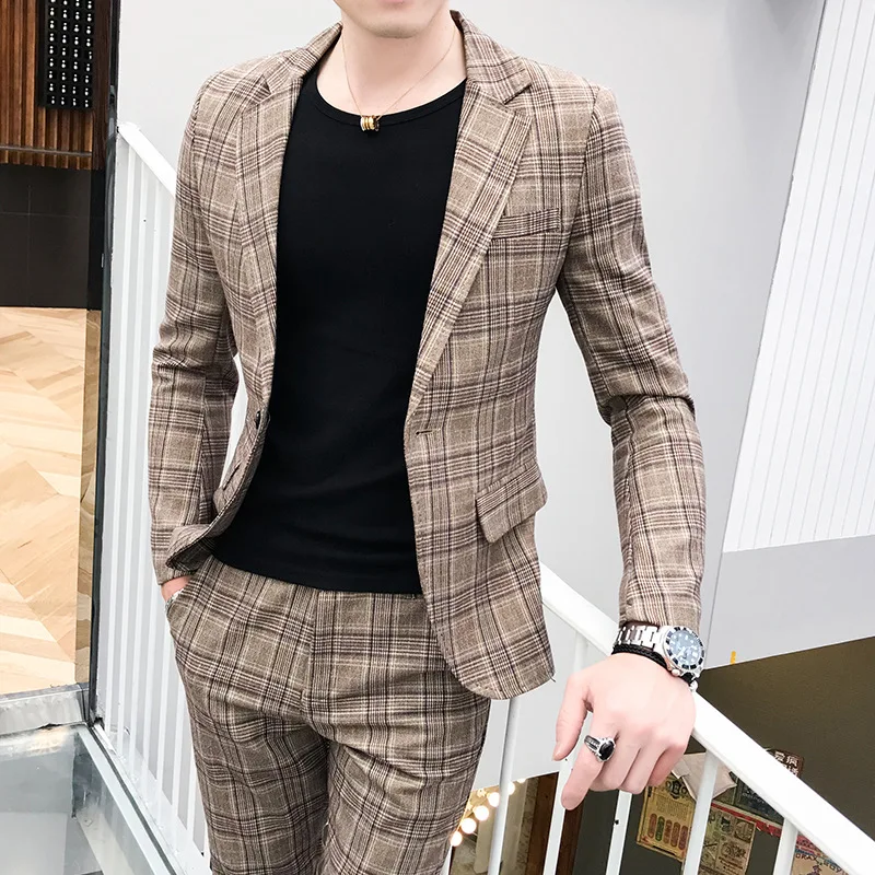 2019 осенний Новый стиль красивый приталенный клетчатый костюм Модный