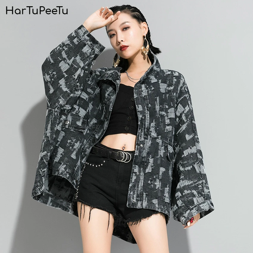 2020 Поцарапанные Джинсы весенняя куртка Женская рваная Осенняя джинсовая с