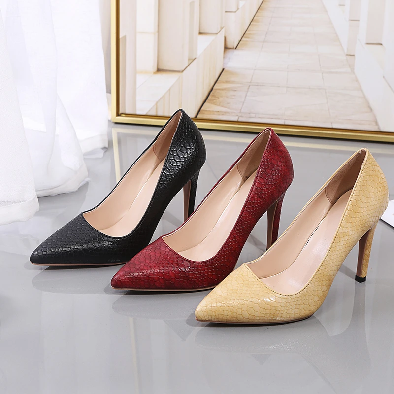 

2021 New Shallow Pointed Toe Thin Heels High Heels Spring/Autumn Fashion Serpentine Slip-On Wedding Party Pumps Zapatos De Mujer