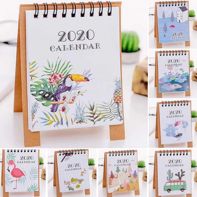 Ручной рисунок 2020 свежий мультяшный Настольный бумажный мини календарь с