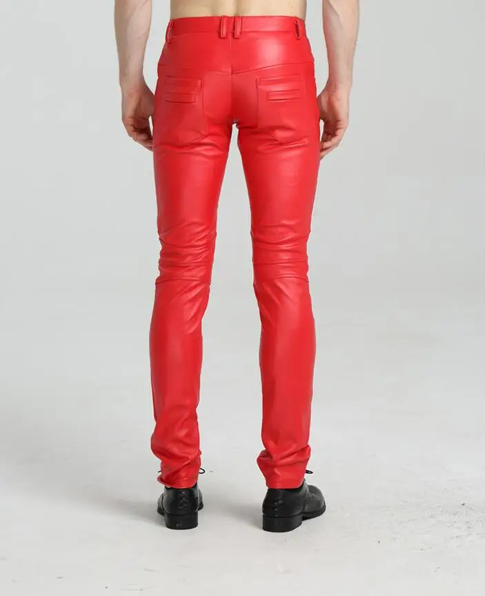 Мужские кожаные брюки для сцены модные мотоциклетные штаны из искусственной