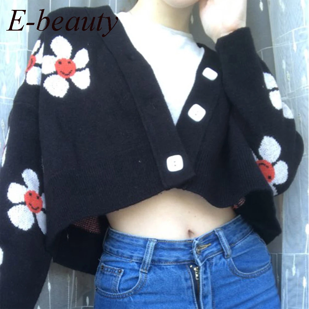 

Консервативный Стиль цветок трикотажная шерстяная фуфайка свитер женский с v-образным вырезом свободный элегантный уплотненные Детские Pull...