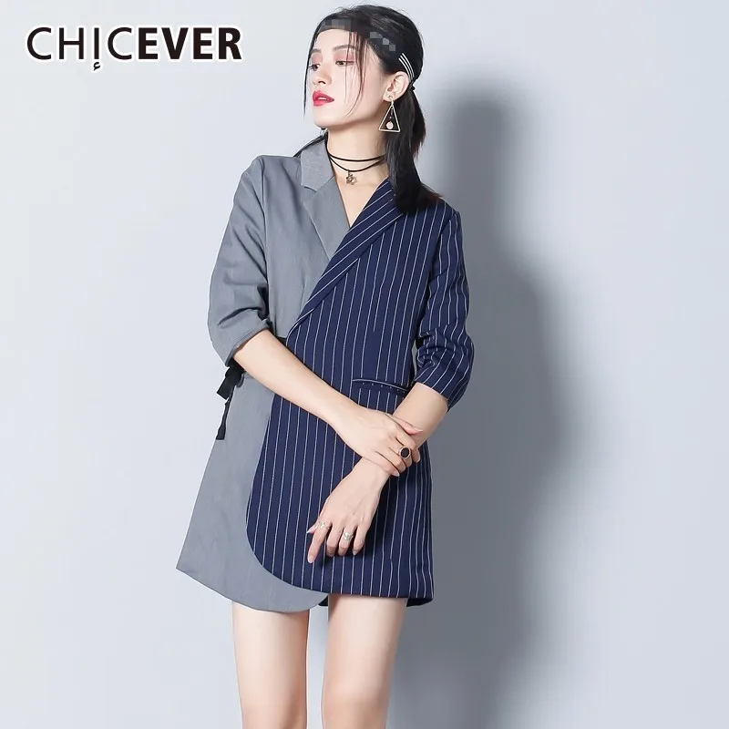 Женский блейзер CHICEVER 2020 женские пальто Лоскутные Полосатые приталенные длинные