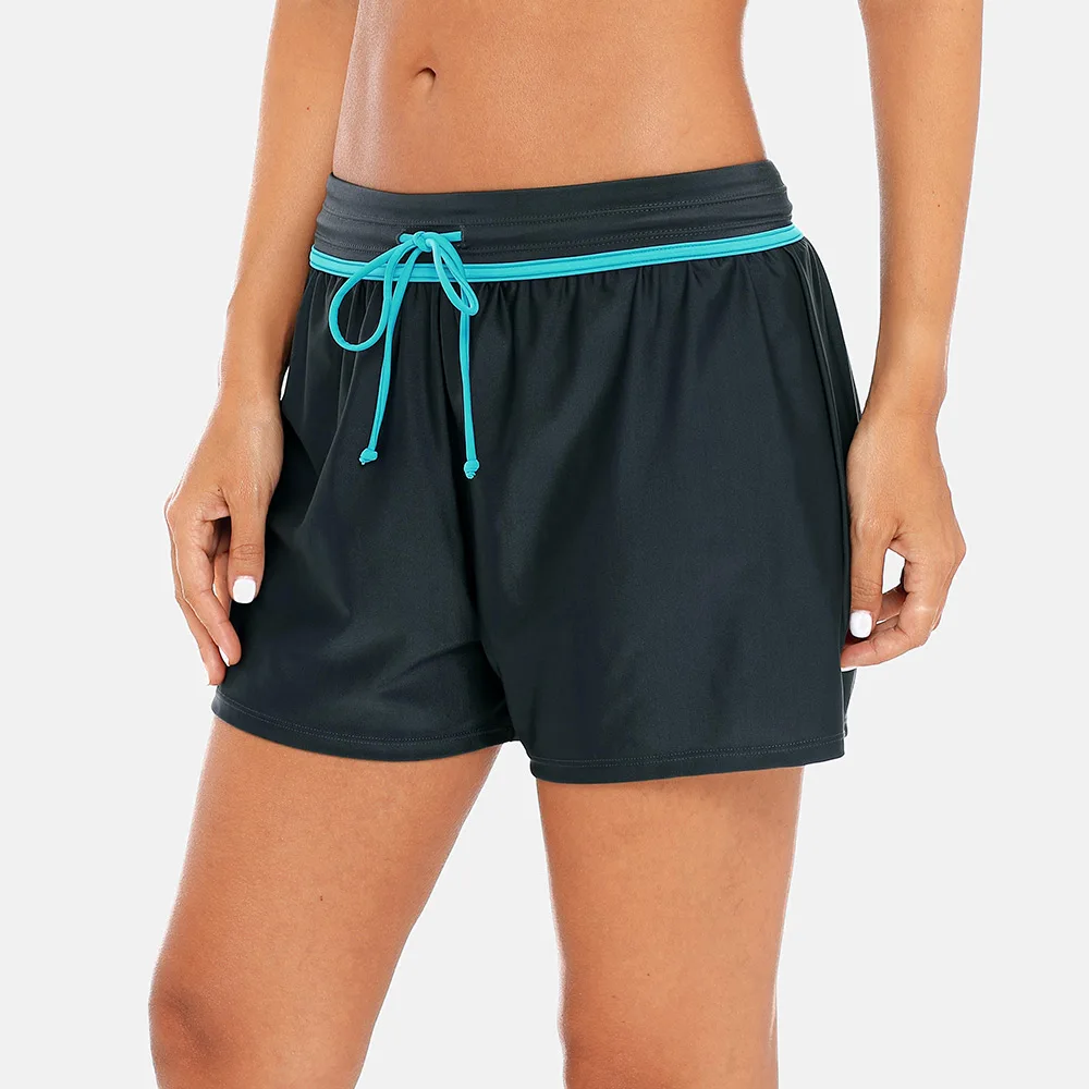 Charmo Women Swimming Shorts Patchwork Bikini Bottom Strappy Adjustable Swimwear Briefs Boy Shorts Swimming Trunks