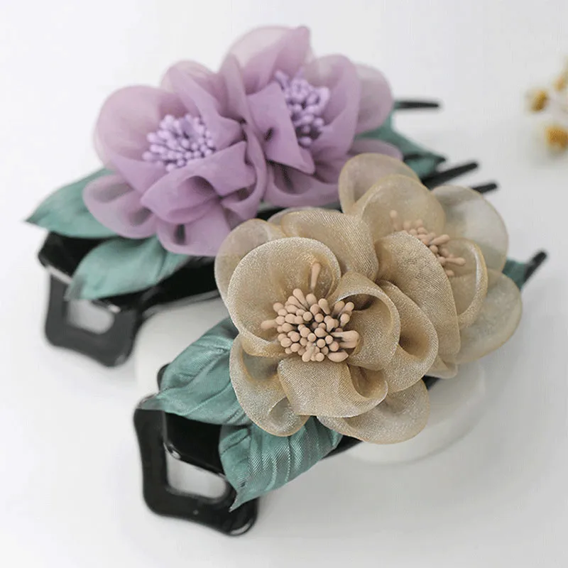 

New For Women Cloth Art Rose Flower Hair Clips Korean Fashion Hairgrips Hairwear Jewelry Hair Accessory Female Duckbill Clip