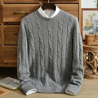 winter new style 100 pure cashmere sweater mens three strand thick pure color jacquard pullover round neck knitted sweater