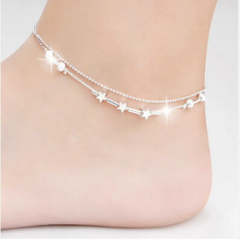 JOONDSHE Trendy Silver Plated Double-decked Beach Fringed Bell Foot Chain Ankle Bracelet Barefoot Sandals Women Girls Jewelry | Украшения и
