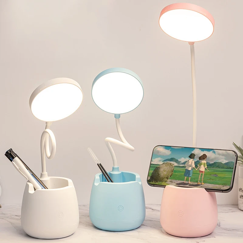 

LED Table Lamp With Pen Holder Touch Dimmable Flexo Desk Lamp USB Rechargeable Eye Protection Bedside Learning Reading Lamp