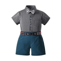 boys clothes sets kids bow stripe short sleeved shirt belt shorts suit summer new toddler childrens gentleman clothing 3pcs