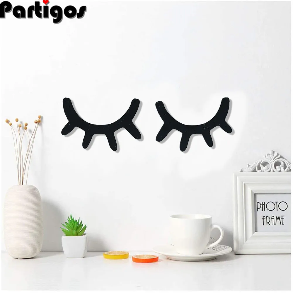 

1 Pair Sleepy Eyes Wall Decor Wooden Eyelash Wall Stickers Wooden Decal Props for Nursery Baby Room Kids Bedroom Wall Decoration