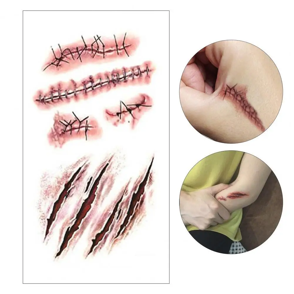 

Татуировки со шрамами дышащие стойкие украшения на Хэллоуин, временные татуировки для вечевечерние