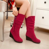 ladies casual snow boots slope heel casual shoes medium boots single boots high school heels large size womens boots