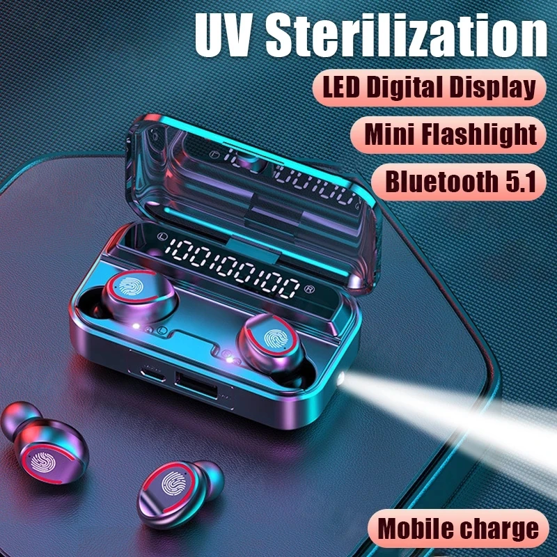 

Brand Bluetooth Wireless Earphones Headphones with Microphone Waterproof Sport TWS Touch Control Music Earbuds Mini Flashlight