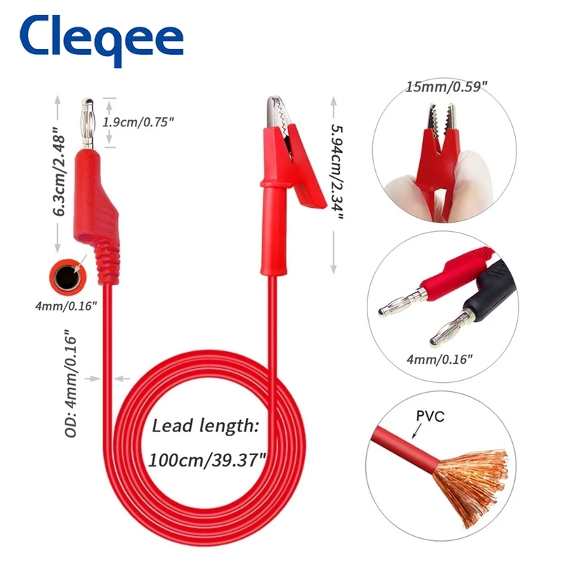 Cleqee P1037 5PCS 4mm Banana Plug To Alligator Clip Test Leads Kit Crocodile Clamps Multimeter Cable 1M Wire 1000V/15A | Инструменты