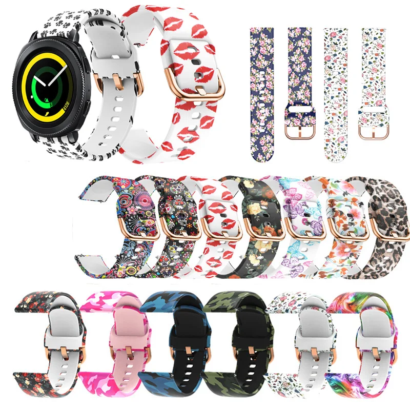 

20mm Printing Silicone Watchband for Samsung Gear Sport S4 for Galaxy Active 2 Watch3 41mm Watch 42mm Camo Soft Band Strap
