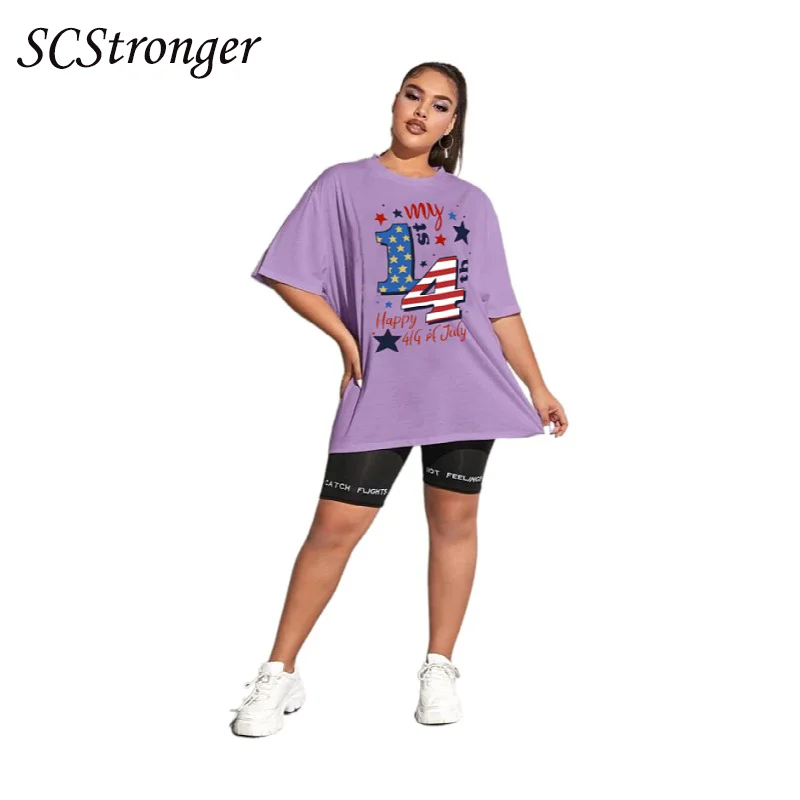 

Scstronger Summer Women's Shirt Cotton Street Style Independence Day Flag Print Loose Oversized T shirt 2021 Plus Tamaño