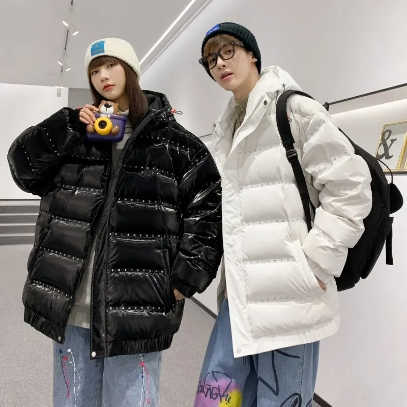 Oversized Men's Clothing White Eiderdown Quality Down Jacket Couples Warm Coat Printed Word Ribbon Women's Thickened Down Jacket