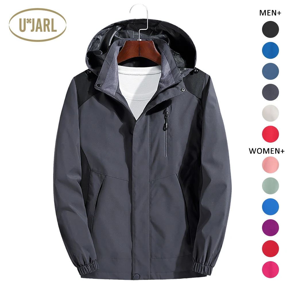 

UxJARL Plus Velvet Jacket Thin Autumn Spring Outdoor Sport Coat Couples Unisex Removeable Hoody Multifunctional Windbreaker Bike