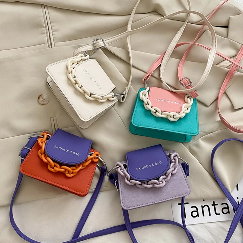

Ladies Simple Versatile Bag Women Mini Crossbody Bag Acrylic Chain Lady Hit Color PU Leather Shoulder Pouch