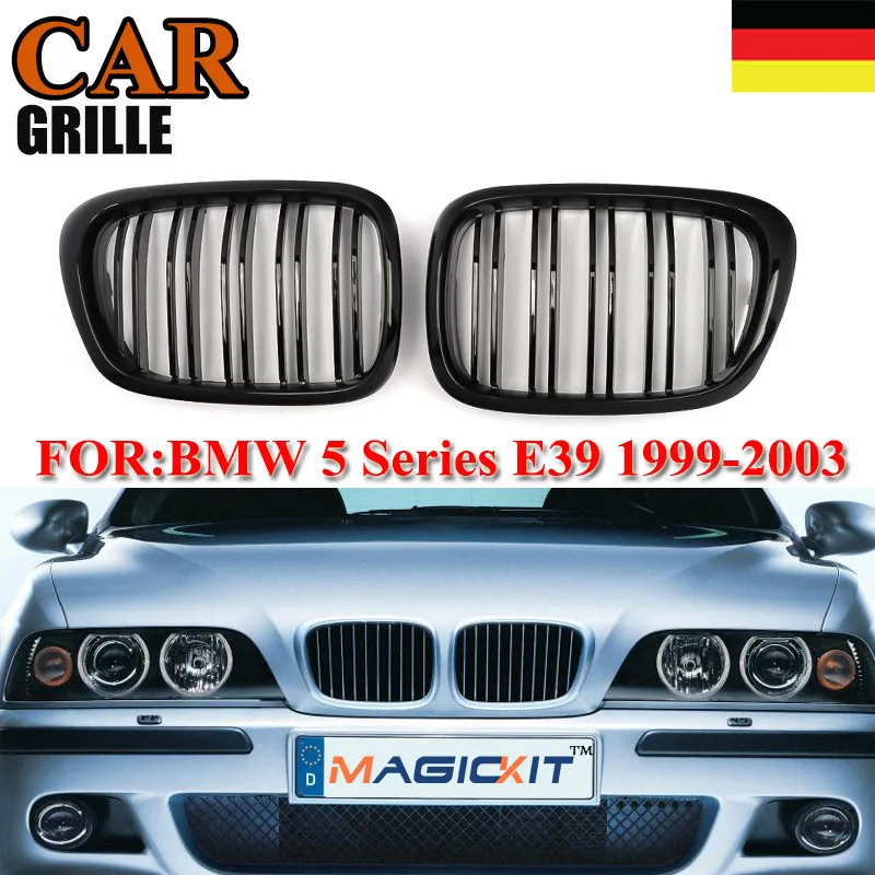 

MagicKit Pair Gloss Black Front Kidney Grilles Grill For BMW E39 5-Series Saloon M5 99-03