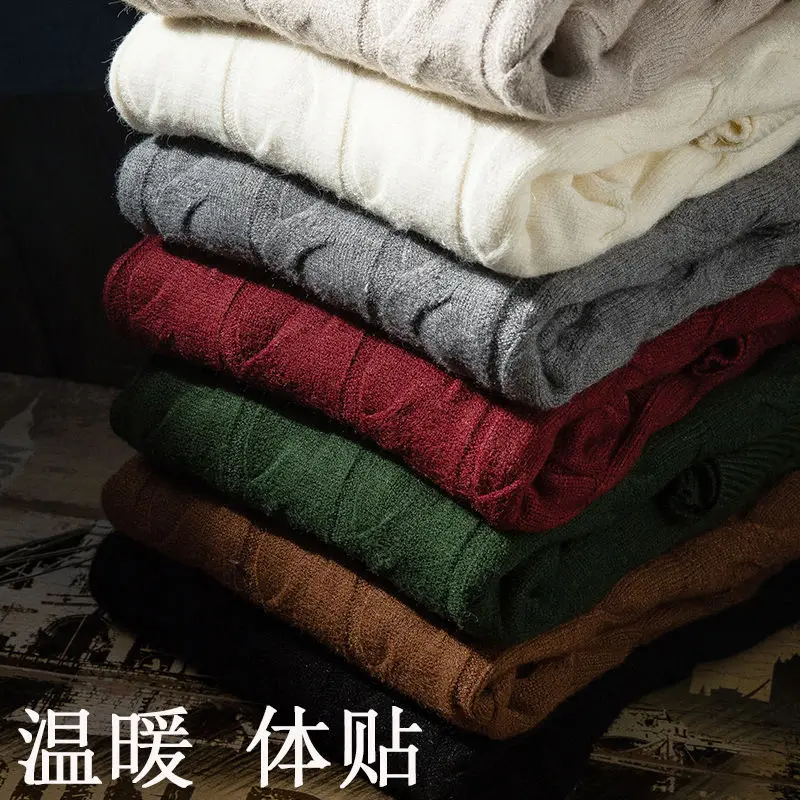 

2021thick winter high-neck men's sweater loose long-sleeved men's fall/winter wear pullover sweater top college wind round neck