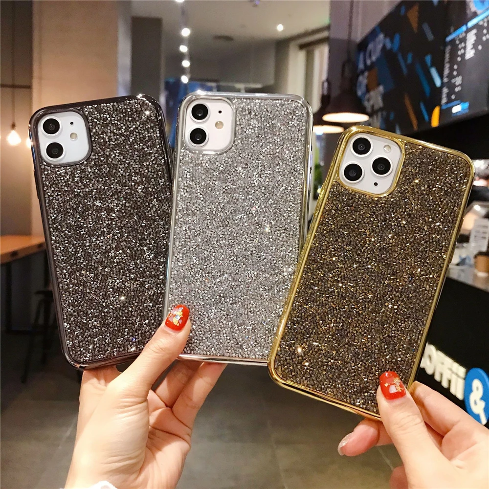 С сияющими блестками плакированная задняя крышка для iPhone 6S 6 7 8 Plus X XR XS MAX