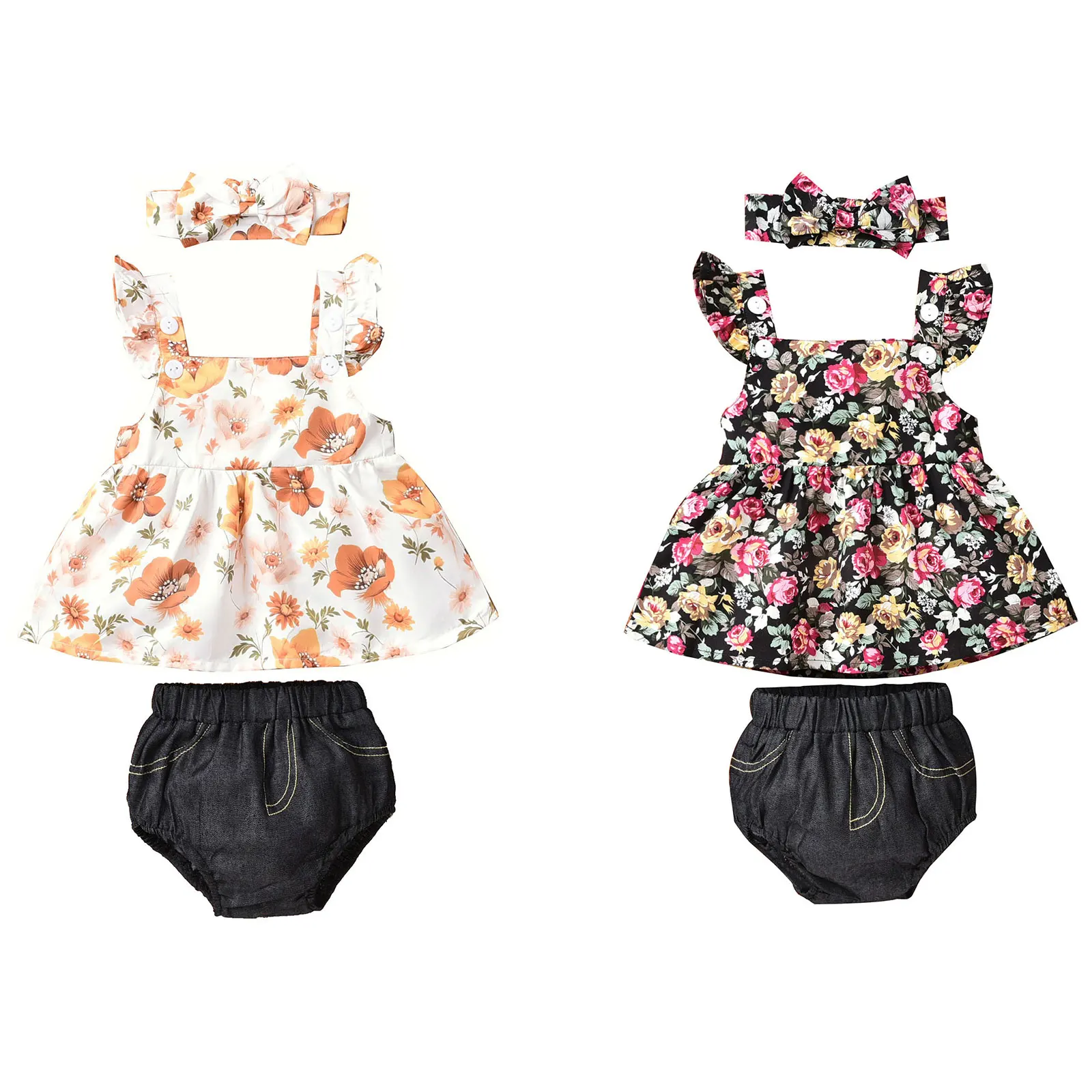 

Toddler Girl Short Sets Floral Flutter Sleeve Crop Top Dress Shirt Ruffle Bloome