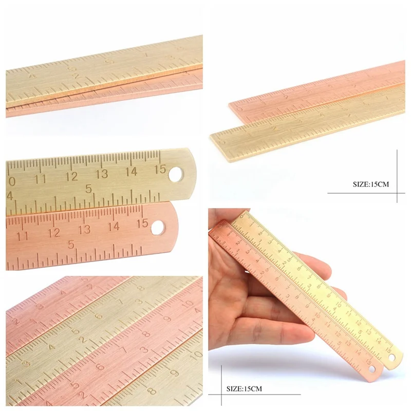 

1 Pcs 15 Cm Vintage Brass Bookmarks Rose Gold Measuring Straight Ruler Mini Small Copper Ruler Painting Cartography Ruler