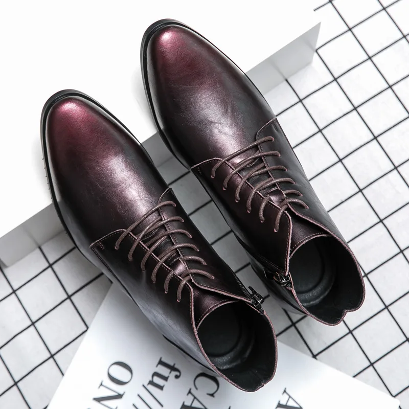 

Мужские ботинки из воловьей кожи, высокие ботинки на молнии, заостренный носок, короткие сапоги, увеличенная кожа, большие размеры, осень