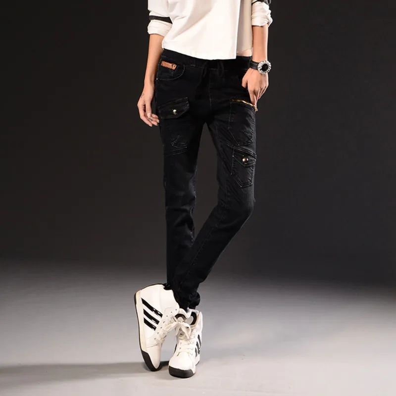 #7809 Сезон весна-осень С эластичной резинкой на талии джинсовые штаны-шаровары для