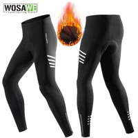 wosawe winter bike pants mens thermal warm cycling tights padded pants fleece reflective windproof mtb sports bicycle trousers