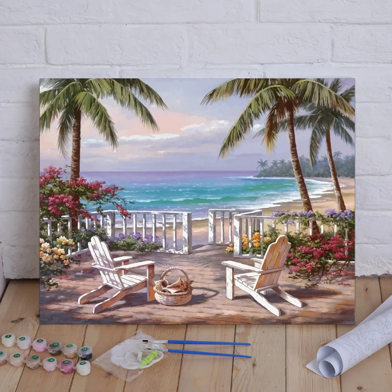 Морской пейзаж DIY картина маслом по номерам комплекты акриловая краска на холсте