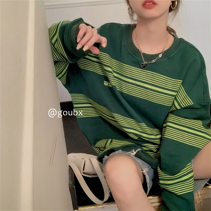 

Color Matching Striped Pullover Sweater Women Long Sleeve Tops Clothes For Teens Kawaii Sweatshirts Winter Clothes Women Goth