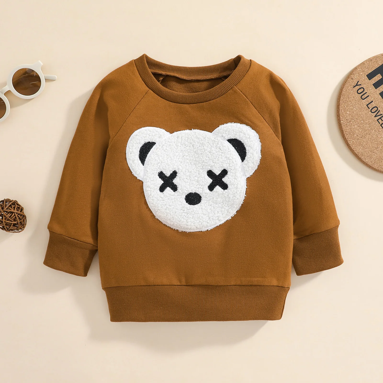 pudcoco Children's Sweater Cute Bear Embroidery Design Long-sleeved Round Neck Warm Breathable Tops 0-4T |