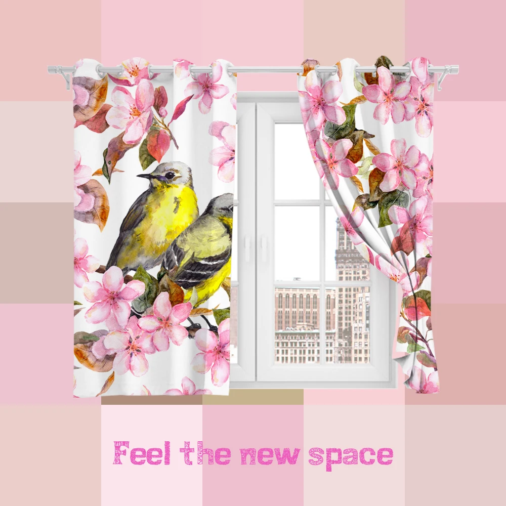 

Perforated Hook 3D Blackout Curtains Buff Bird Flower Modern Cute Custom Full Sunscreen Windows Bedroom Living Room Decoration