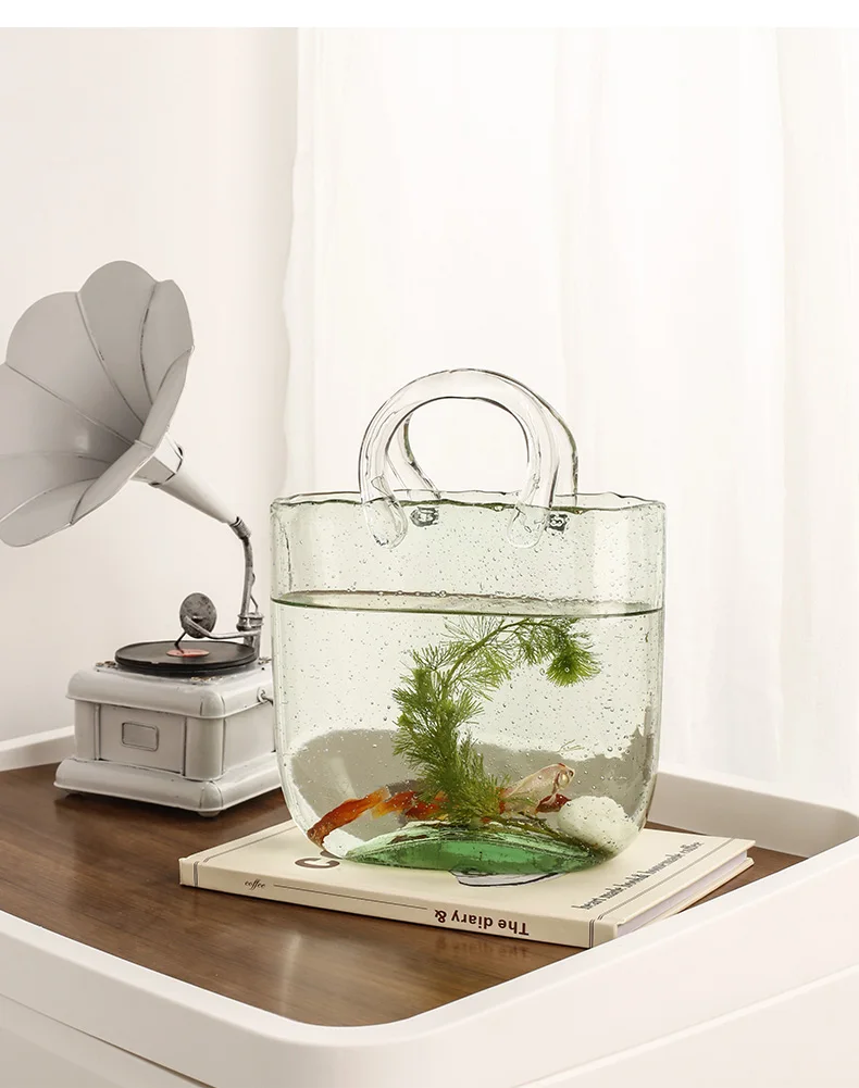 

Modern Basket Bag Glass Vase Decoration Living Room Flower Arrangement Creative Fish Tank Home Decoration INS Glass Vase