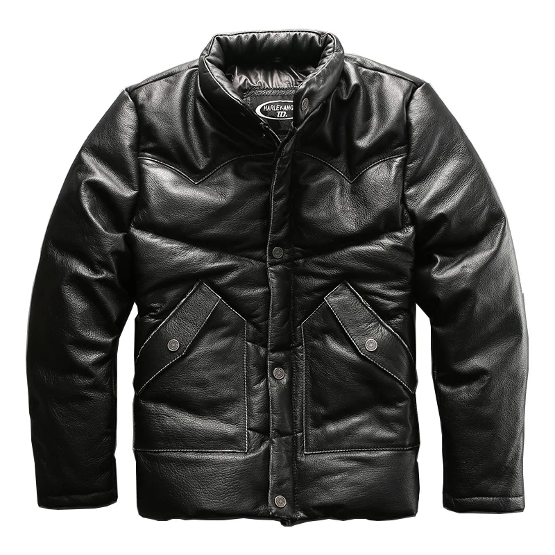 Мужская повседневная куртка из натуральной воловьей кожи с воротником-стойкой и