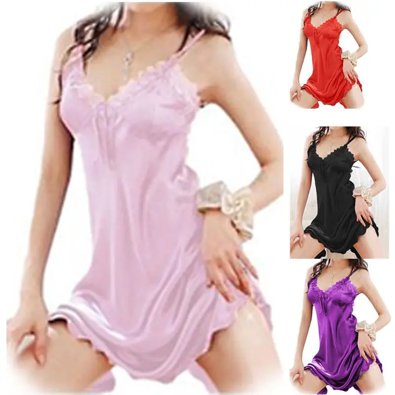 

Women Sexy Sleepwear Nightgown Satin Silk Babydoll Lace Robes Sleep Dress Skirt