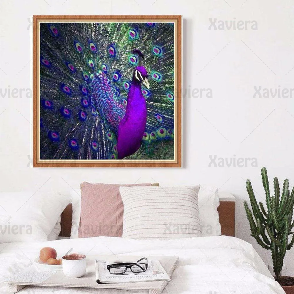 

New 5D Diy Diamond Painting Purple and Blue Peacock Cross Stitch Full Diamond Animal Embroidery Home Decoration Handmade Product