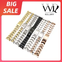 rolamy 13 17 19 20mm top quality watch band stainless steel silver black vintage oyster bracelet for rolex datejust submariner