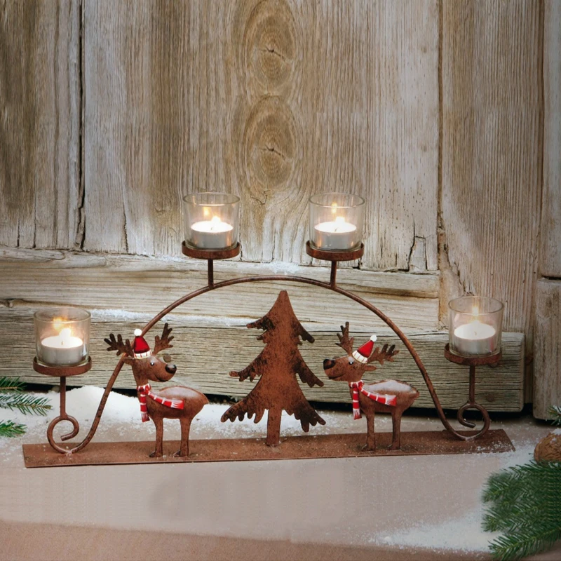 

Nordic Christmas Elk Pull Car Candlestick Vintage Home Decor Candelabrum Metal Candle Holders Romantic Wedding Candelabra Stands