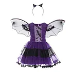 Новый детский плащ-дождевик для девочек на Хэллоуин, косплей летучая мышь платье с украшением в виде крыльев повязка на голову для костюмированной вечеринки на Хэллоуин вечерние костюм наборы для Карнавальная одежда