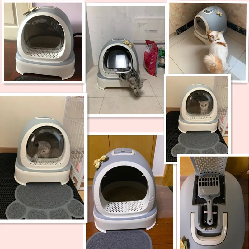 

Cat Litter Box Reduces Litter Tracking Odor Large Cat Litter Box Hooded Litter Tray Kitten Toilet Well Designed Space Efficient