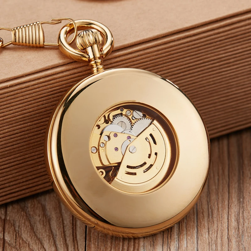 Роскошные золотые Механические карманные часы винтажные Медные мужские ручная